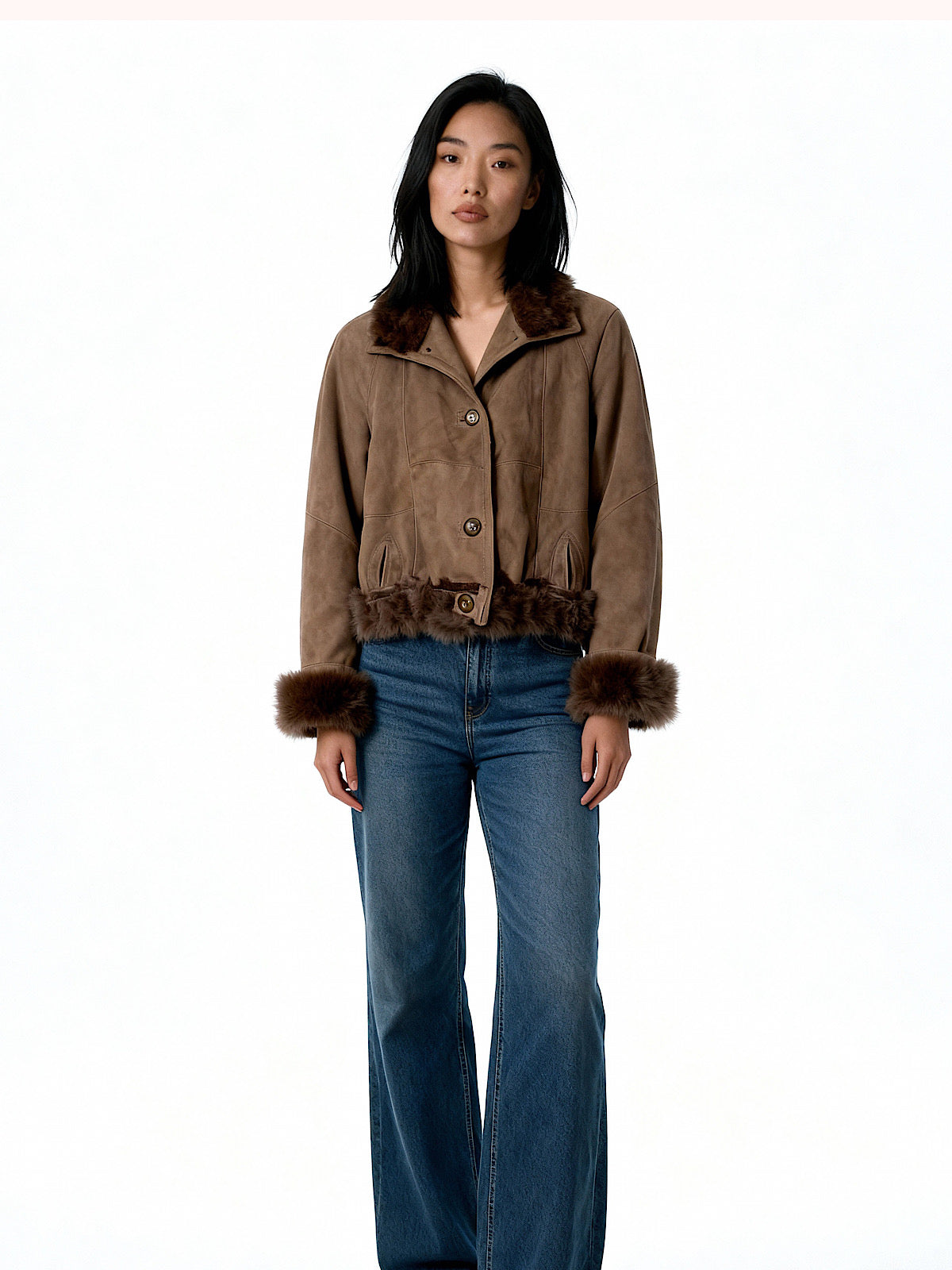 Vintage real sheepskin cropped and reversible light brown