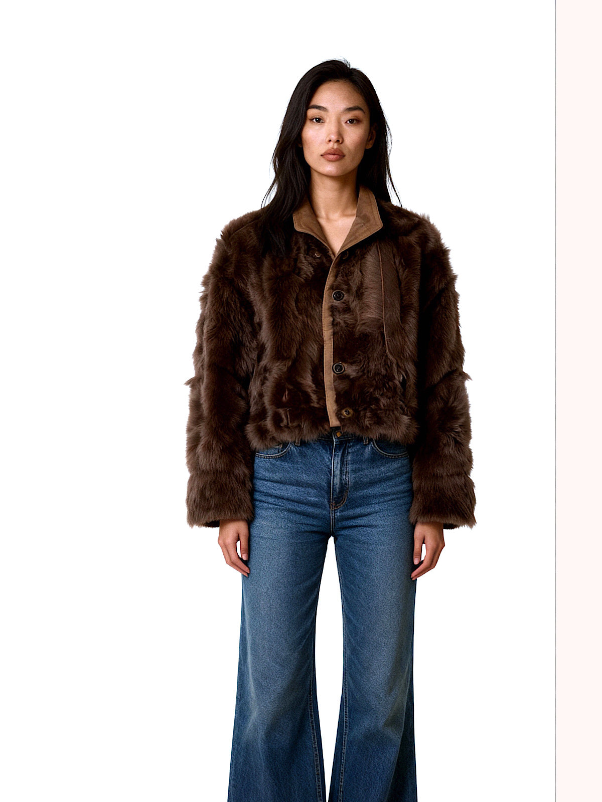 Vintage real sheepskin cropped and reversible light brown