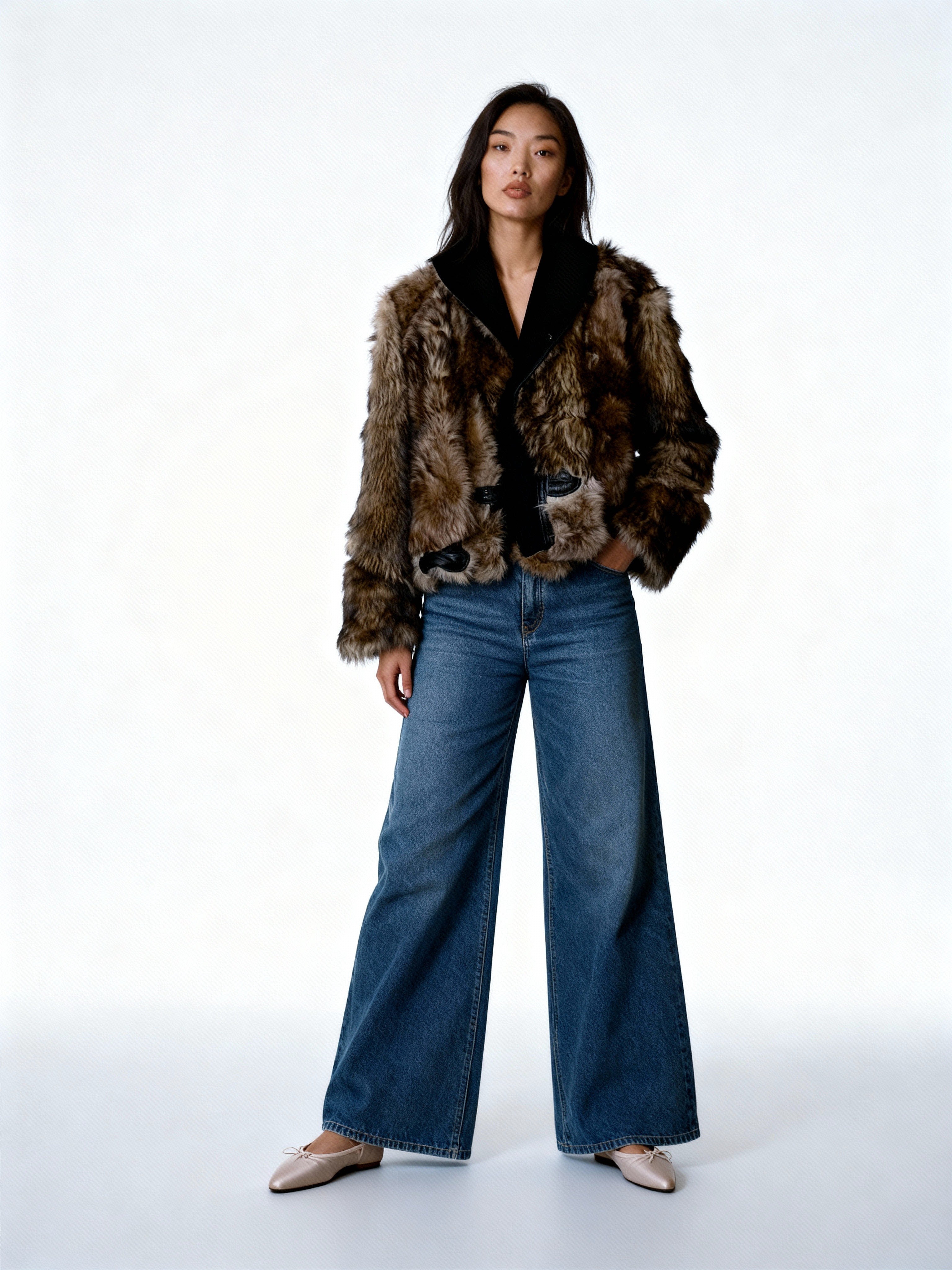 Vintage black sheepskin cropped and reversible