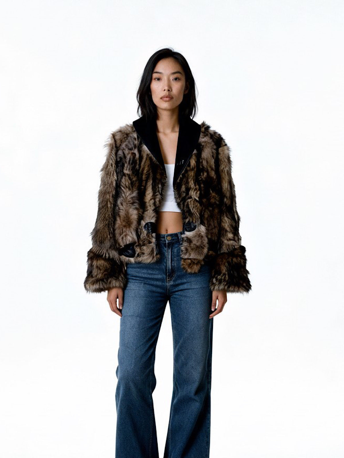 Vintage black sheepskin cropped and reversible