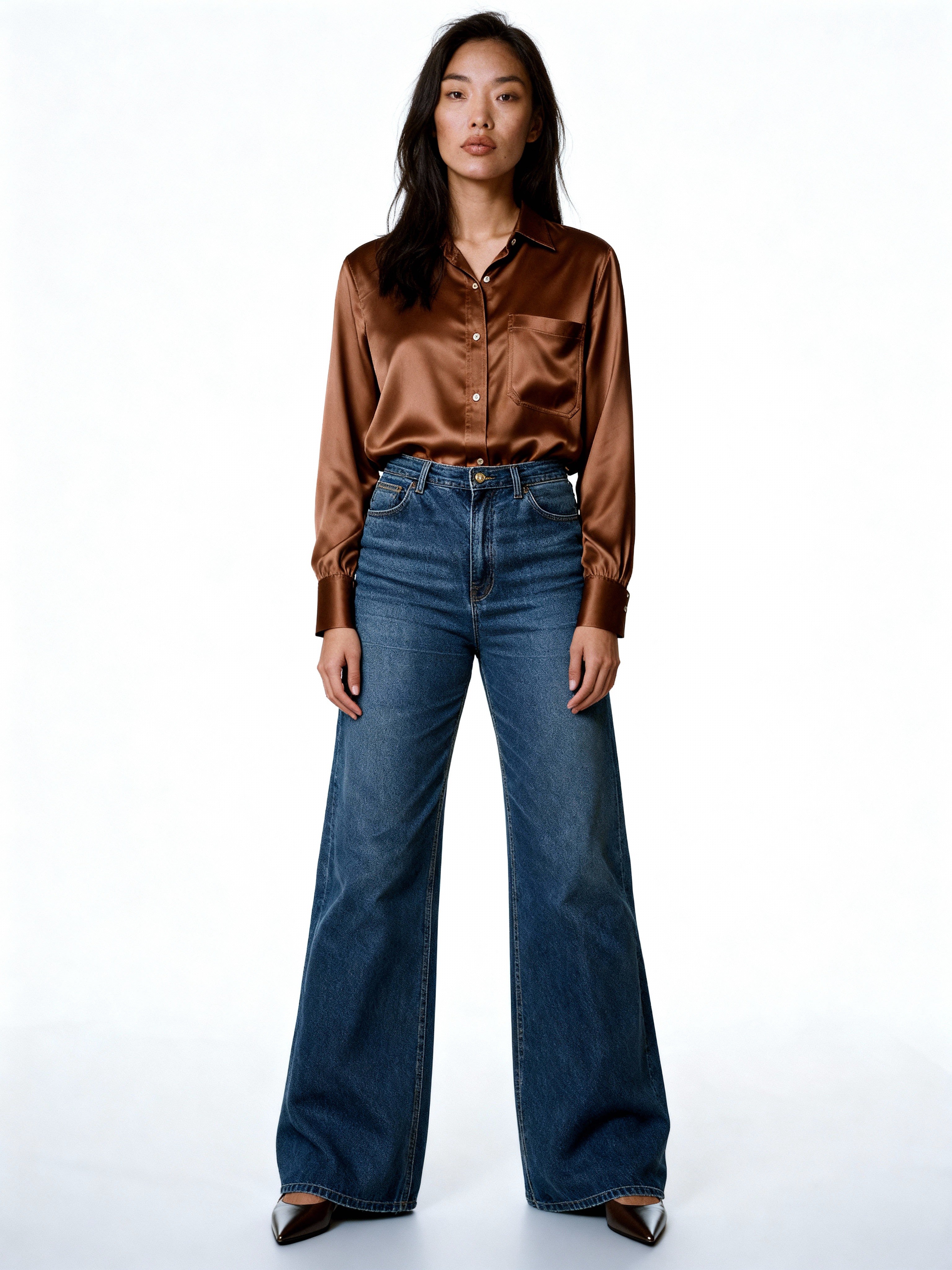 Y2K PURE SILK BROWN SHIRT LOOSE FIT