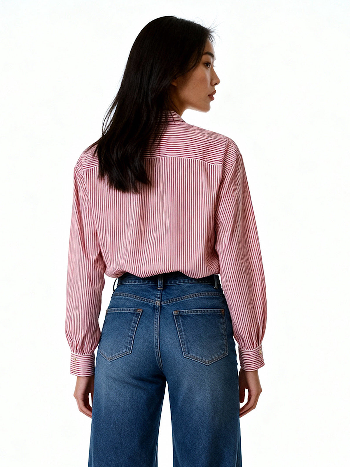 VINTAGE ESCADA SILK SHIRT RED STRIPES WITH GOLD BUTTONS