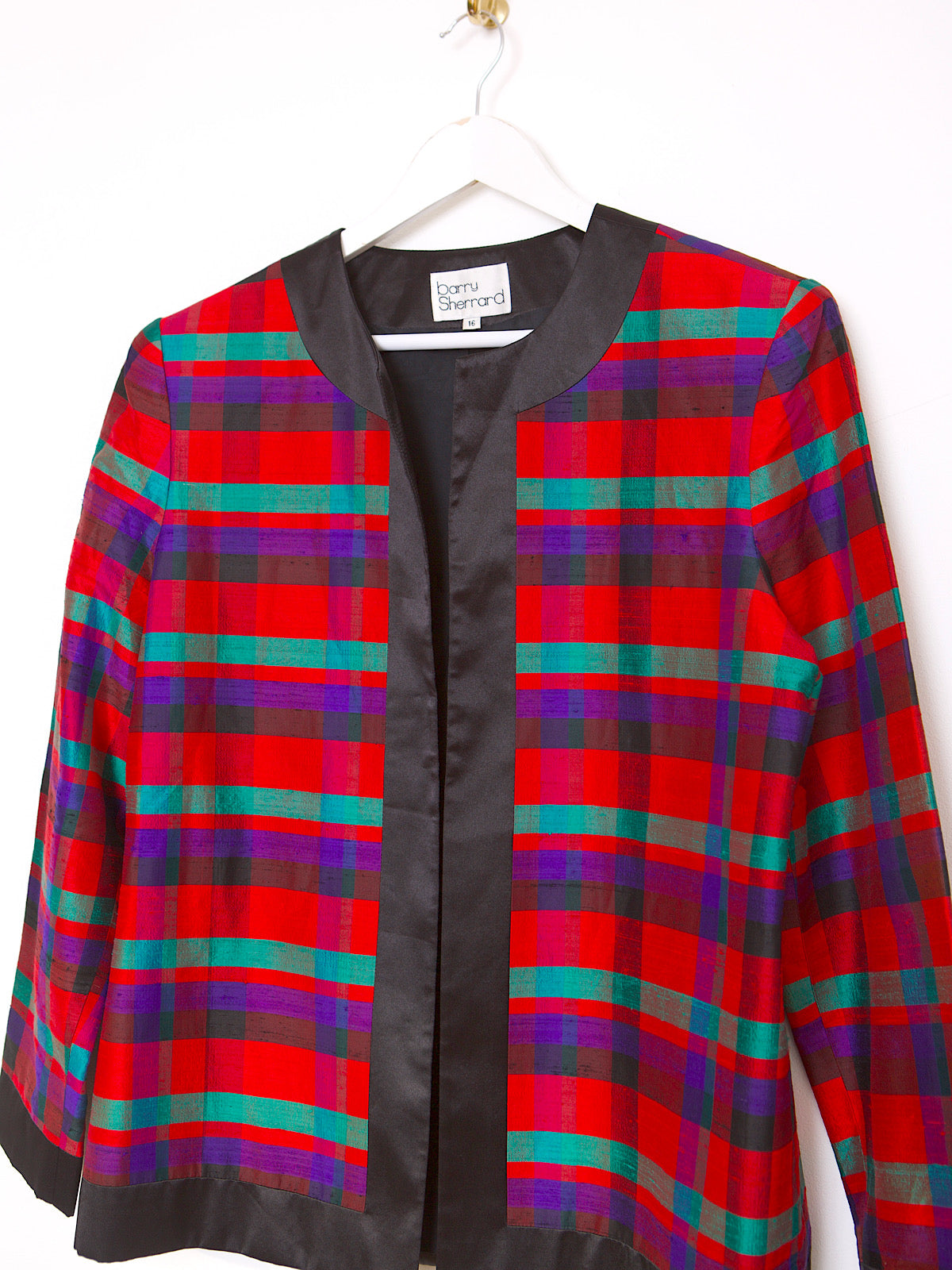 80S VINTAGE PURE SILK TARTAN BOXY BLAZER