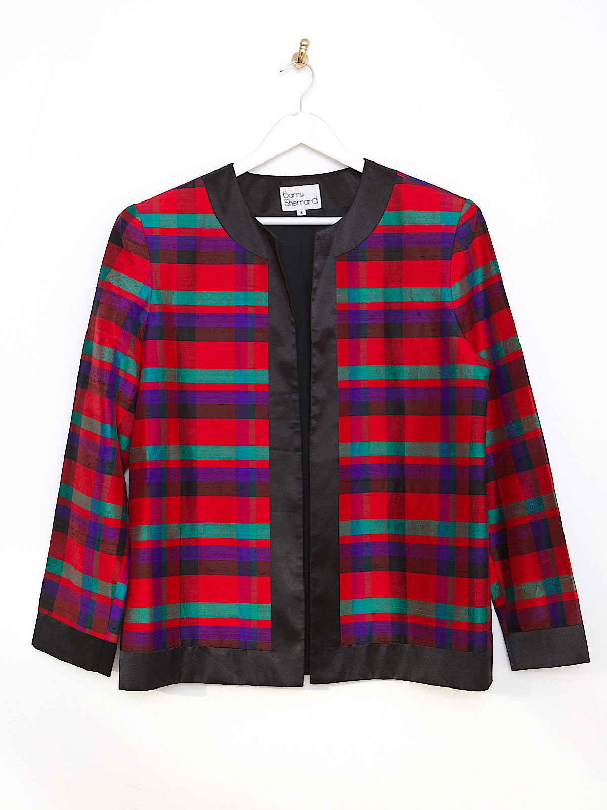 80S VINTAGE PURE SILK TARTAN BOXY BLAZER