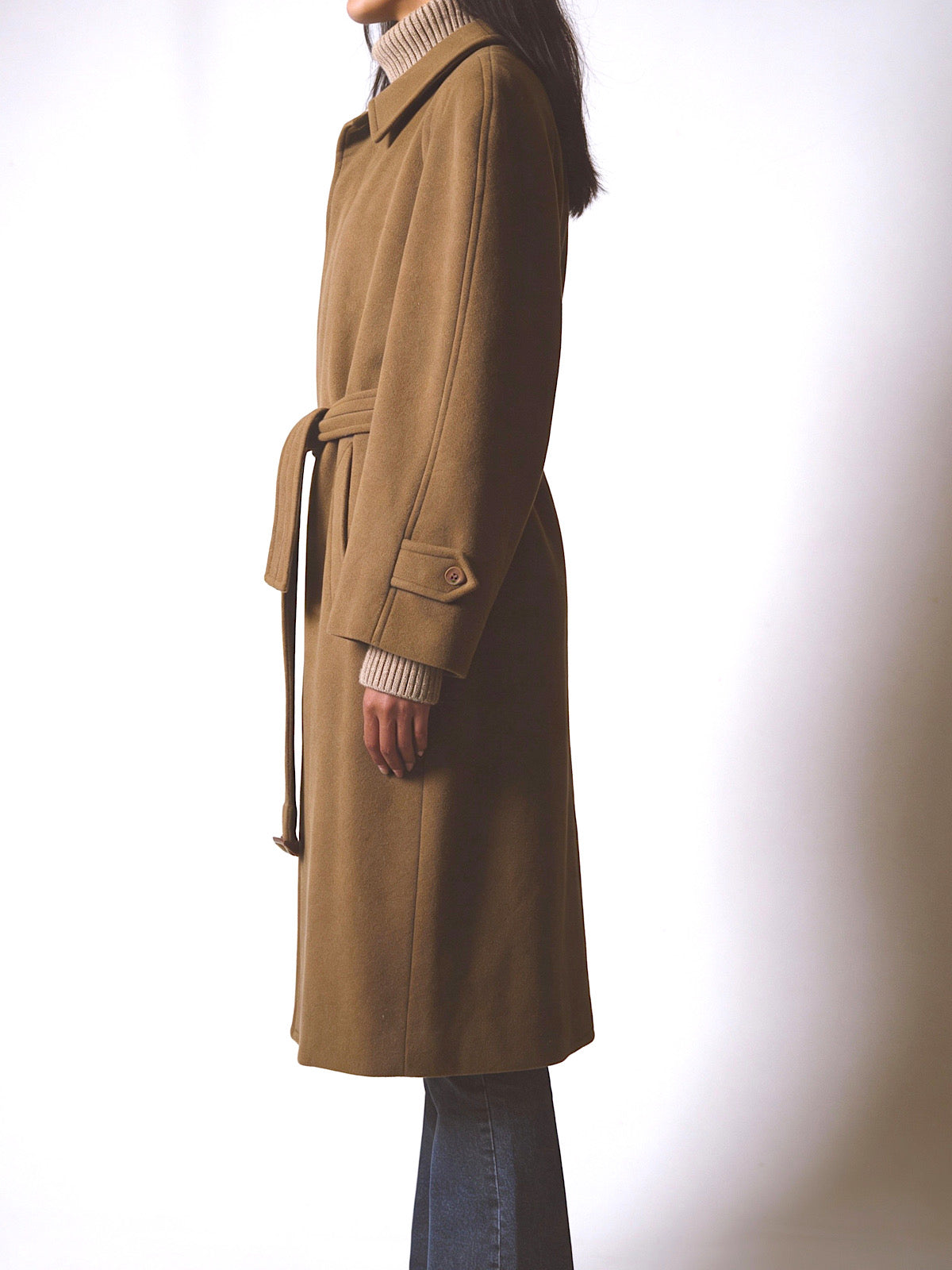 VINTAGE CASHMERE WOOL COAT BELTED CAMEL COLOUR