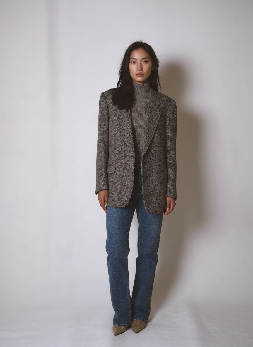 PURE VIRGIN WOOL HERRINGBONE BLAZER JACKET