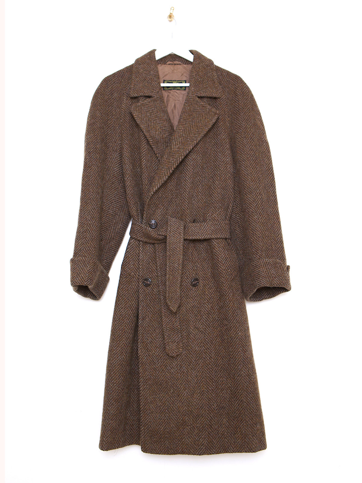 VINTAGE BROWN PURE WOOL TWEED BELTED COAT