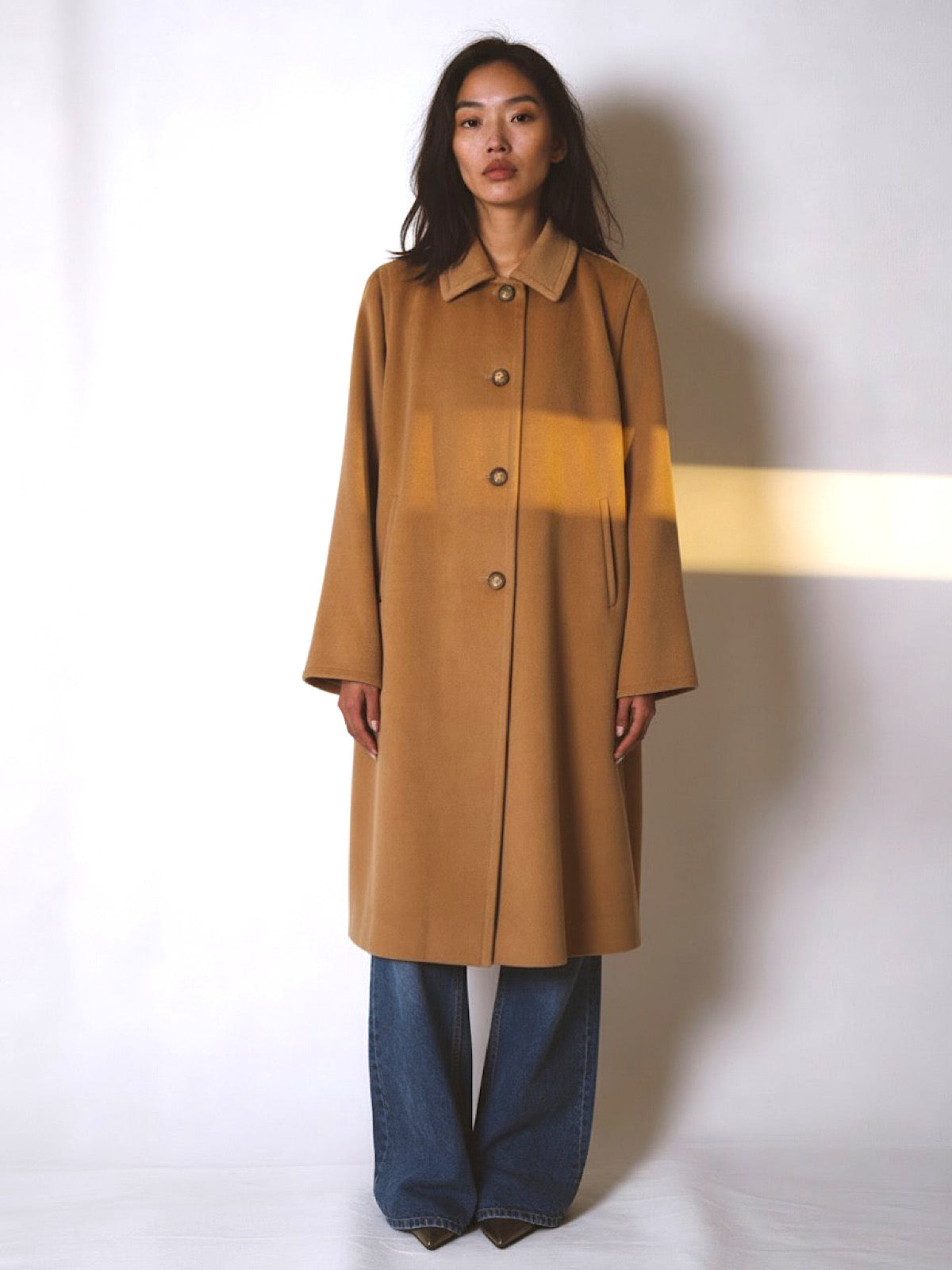 VINTAGE LAMB WOOL CAMEL COAT SINGLE BREASTED
