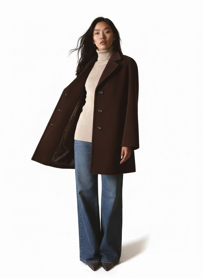 PURE WOOL VINTAGE COAT MID LENGTH SINGLE BREASTED