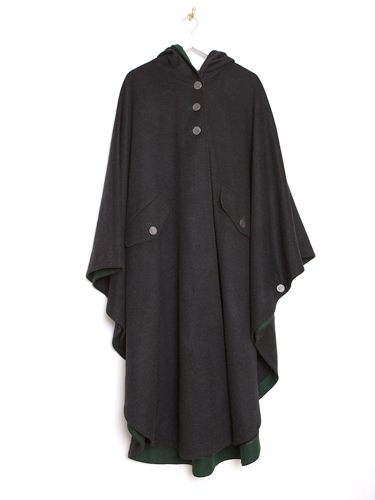 VINTAGE PURE WOOL CAPE HOODED IN GREY AND GREEN