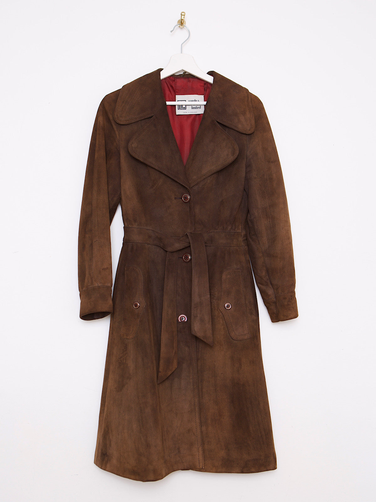 60S BROWN SUEDE BELTED COAT