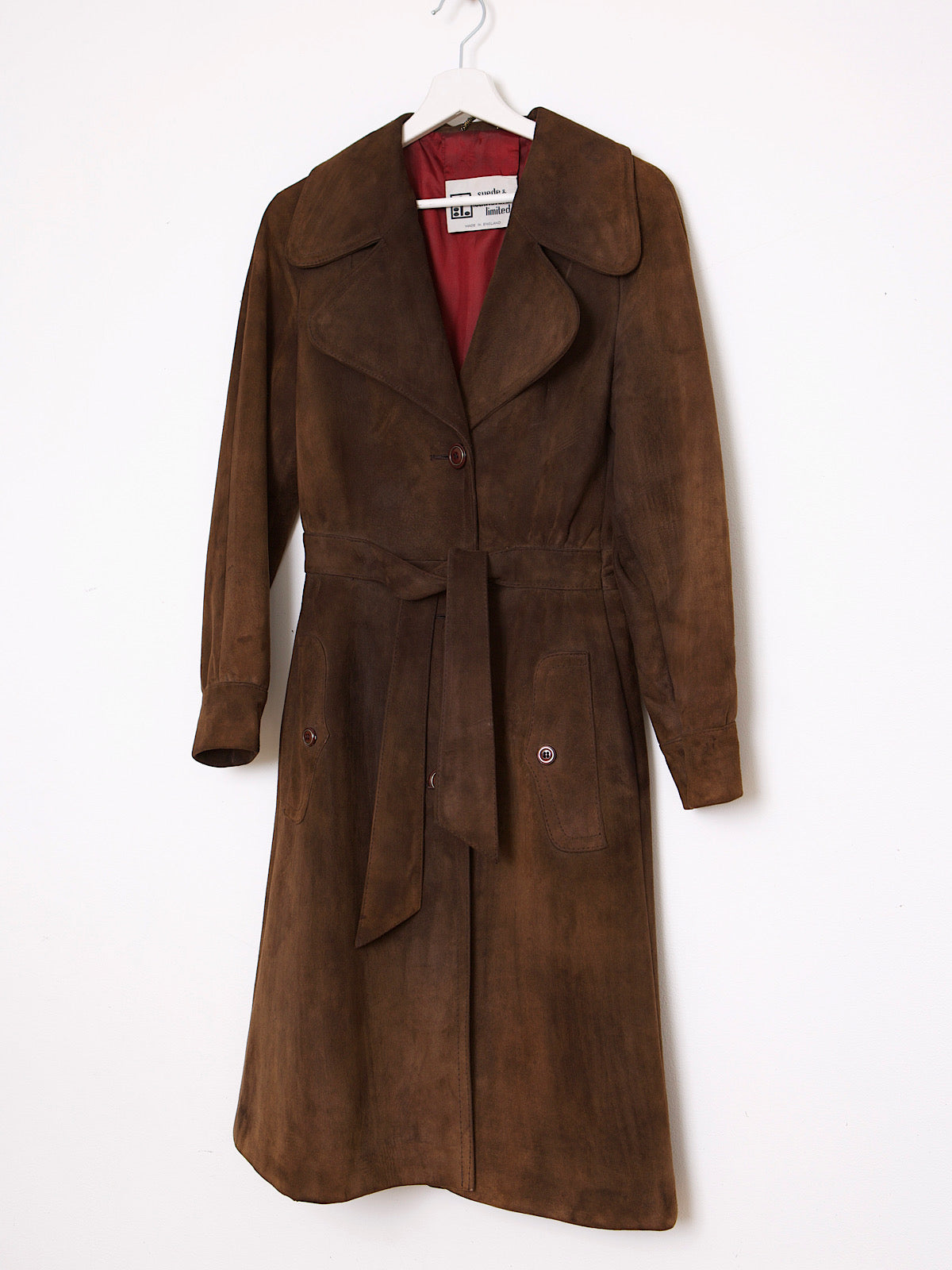 60S BROWN SUEDE BELTED COAT