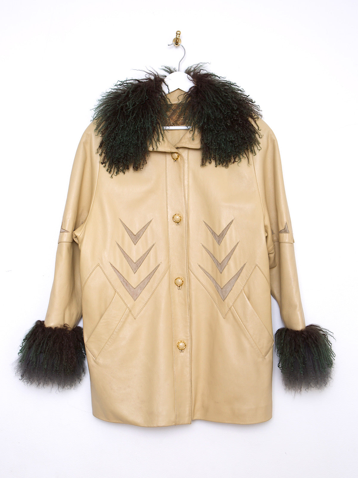 90S VINTAGE LEATHER JACKET WITH MONGOLIAN FUR