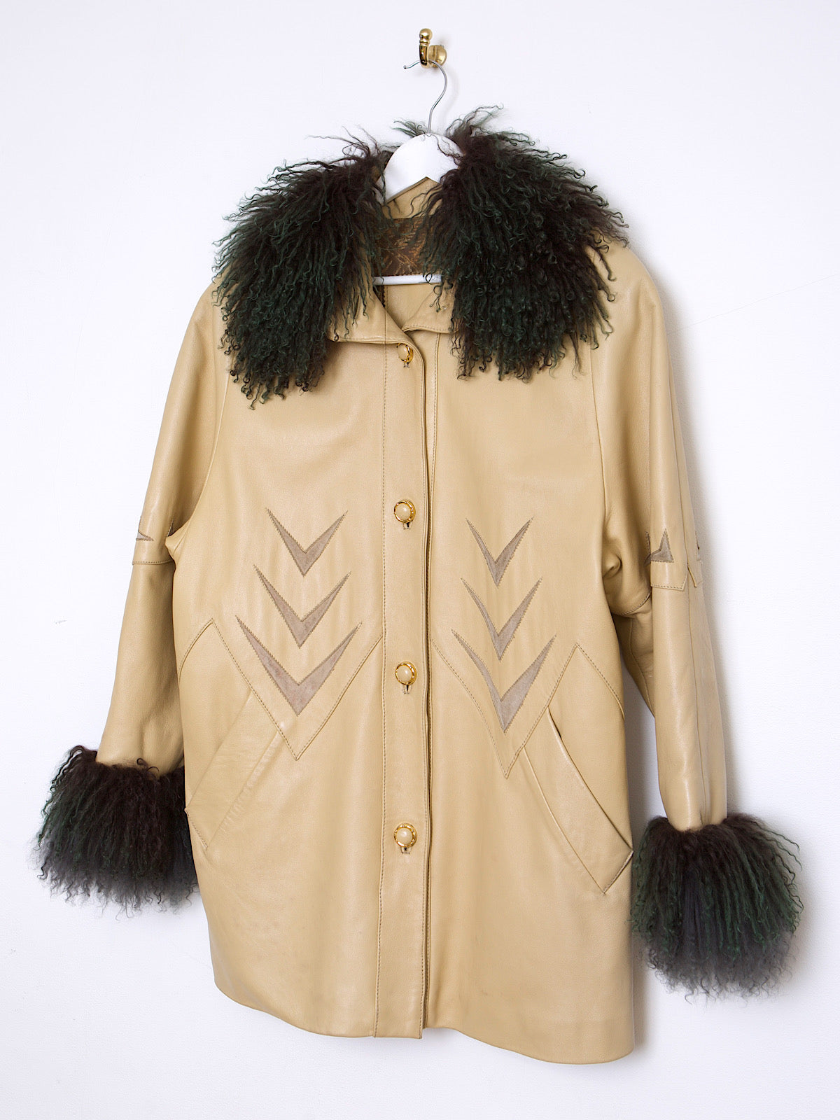 90S VINTAGE LEATHER JACKET WITH MONGOLIAN FUR