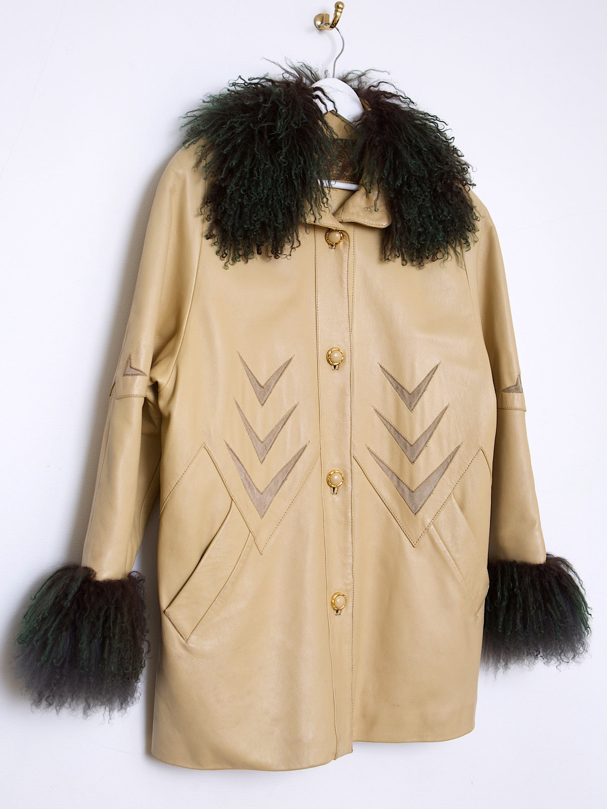 90S VINTAGE LEATHER JACKET WITH MONGOLIAN FUR