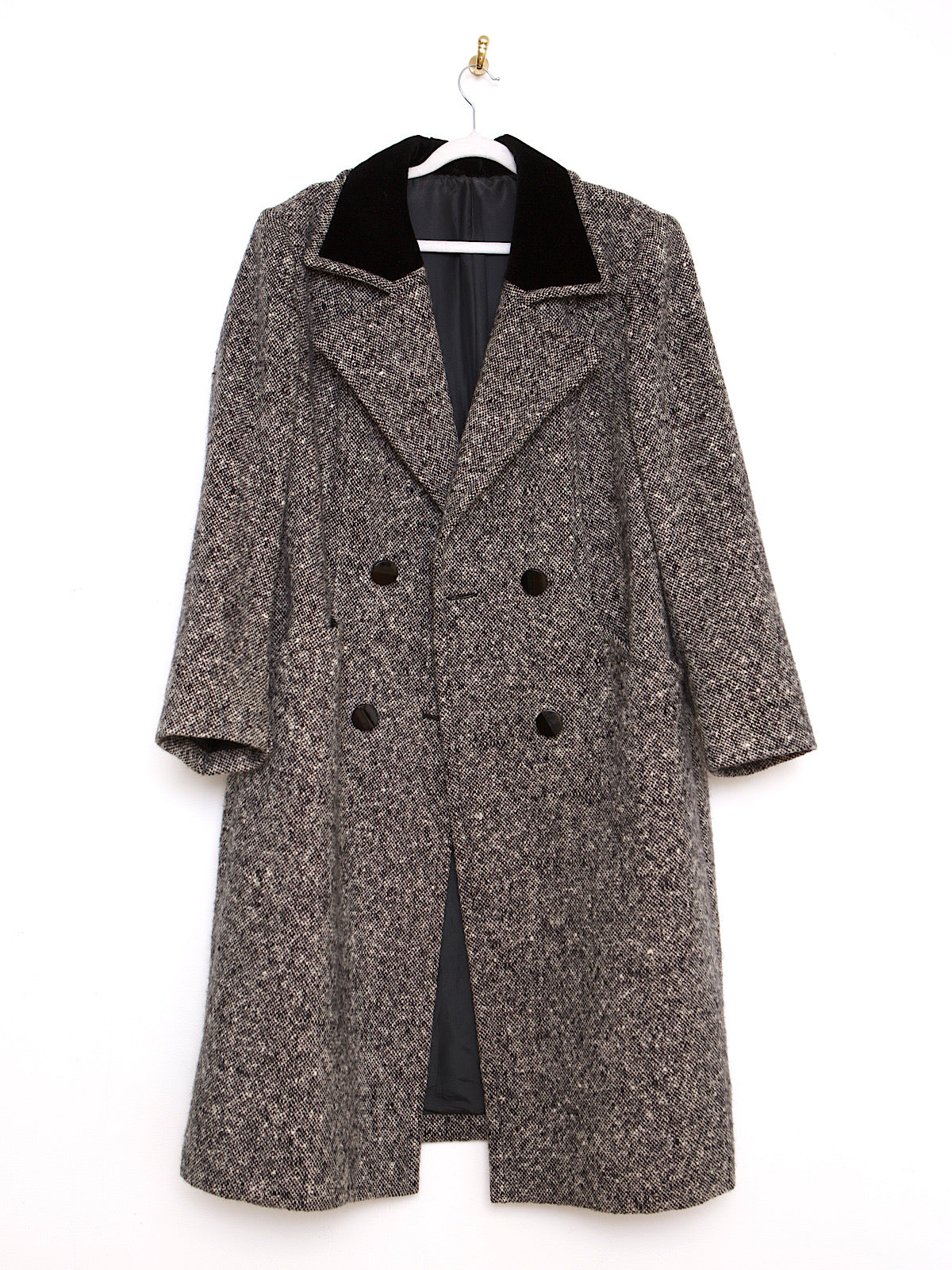 VINTAGE BLACK AND WHITE TWEED COAT DOUBLE BREASTED