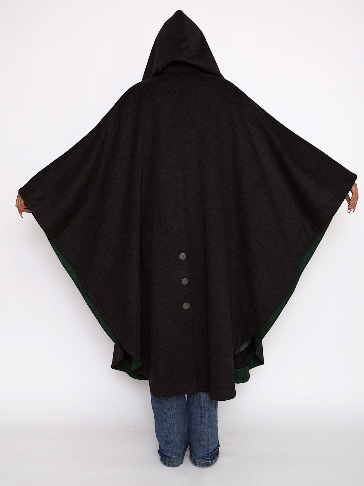 VINTAGE PURE WOOL CAPE HOODED IN GREY AND GREEN