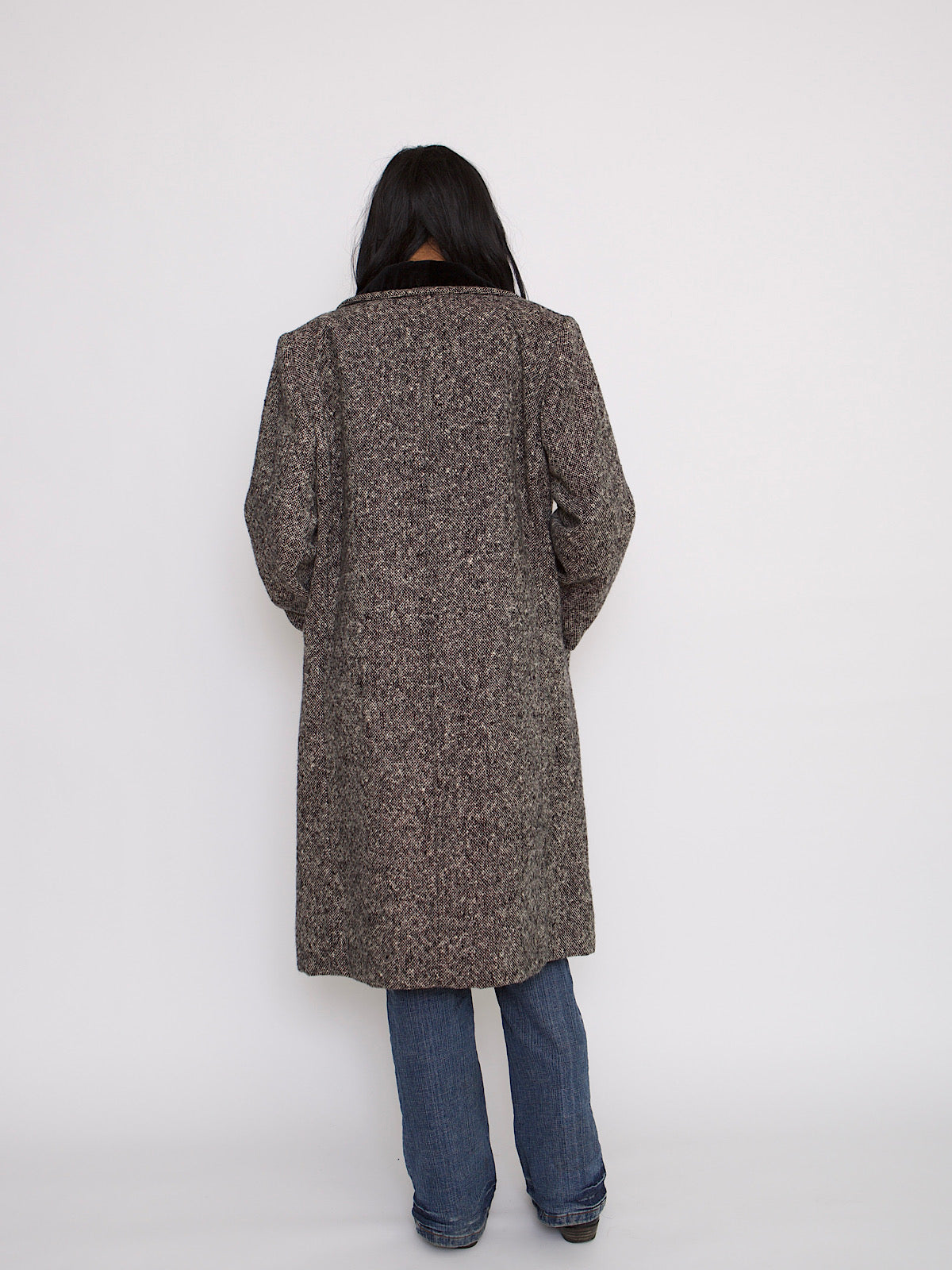 VINTAGE BLACK AND WHITE TWEED COAT DOUBLE BREASTED