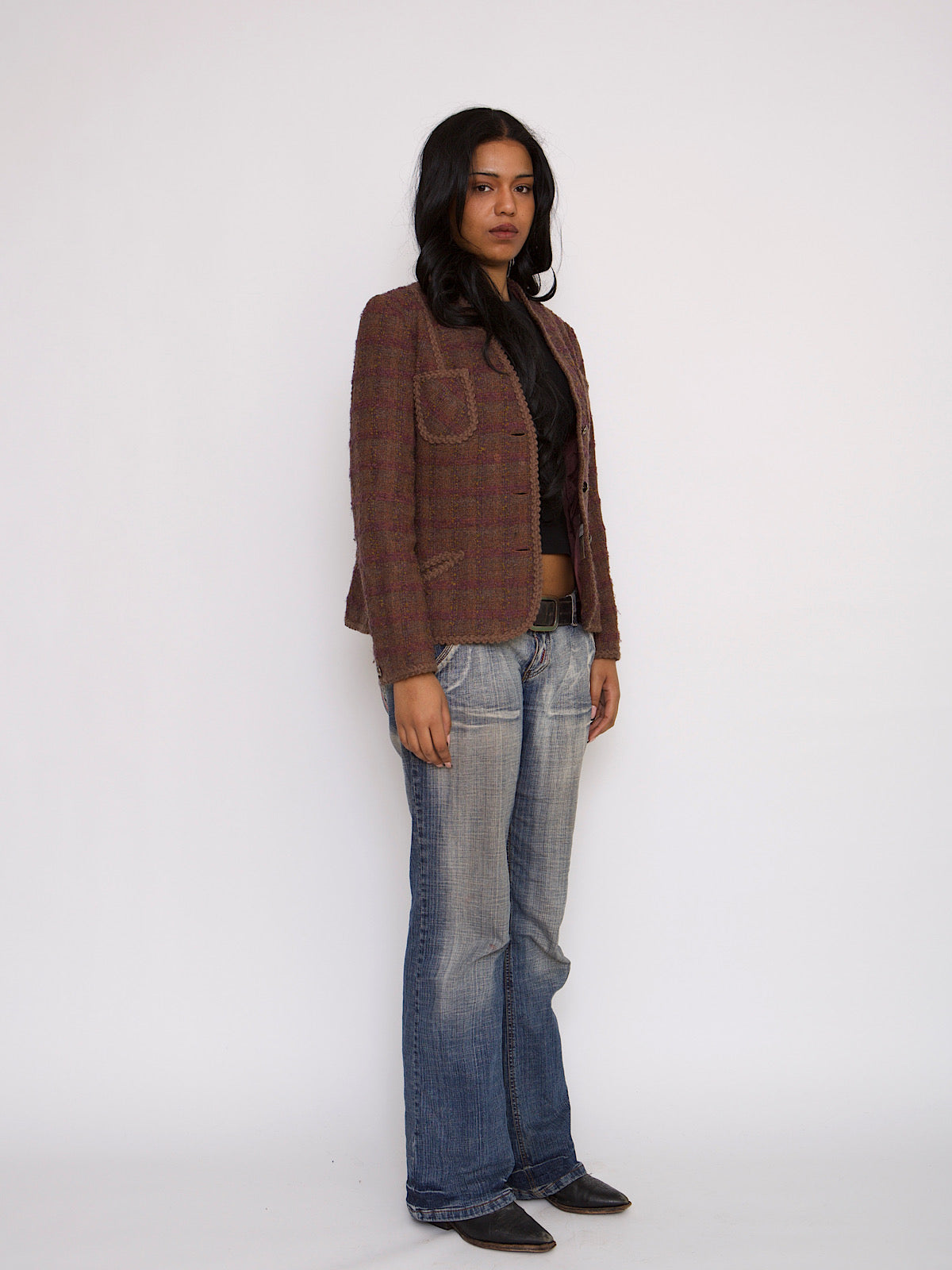 VINTAGE BOXY TARTAN BLAZER 4 POCKETS