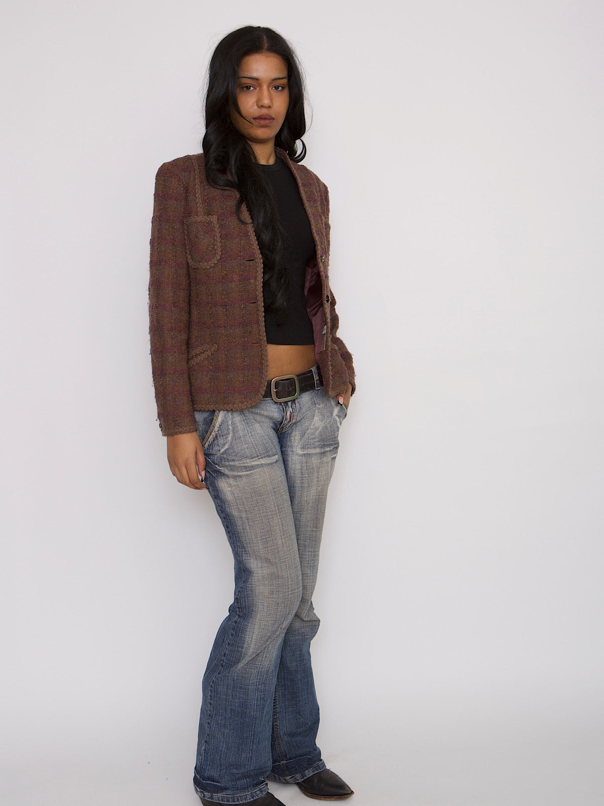 VINTAGE BOXY TARTAN BLAZER 4 POCKETS