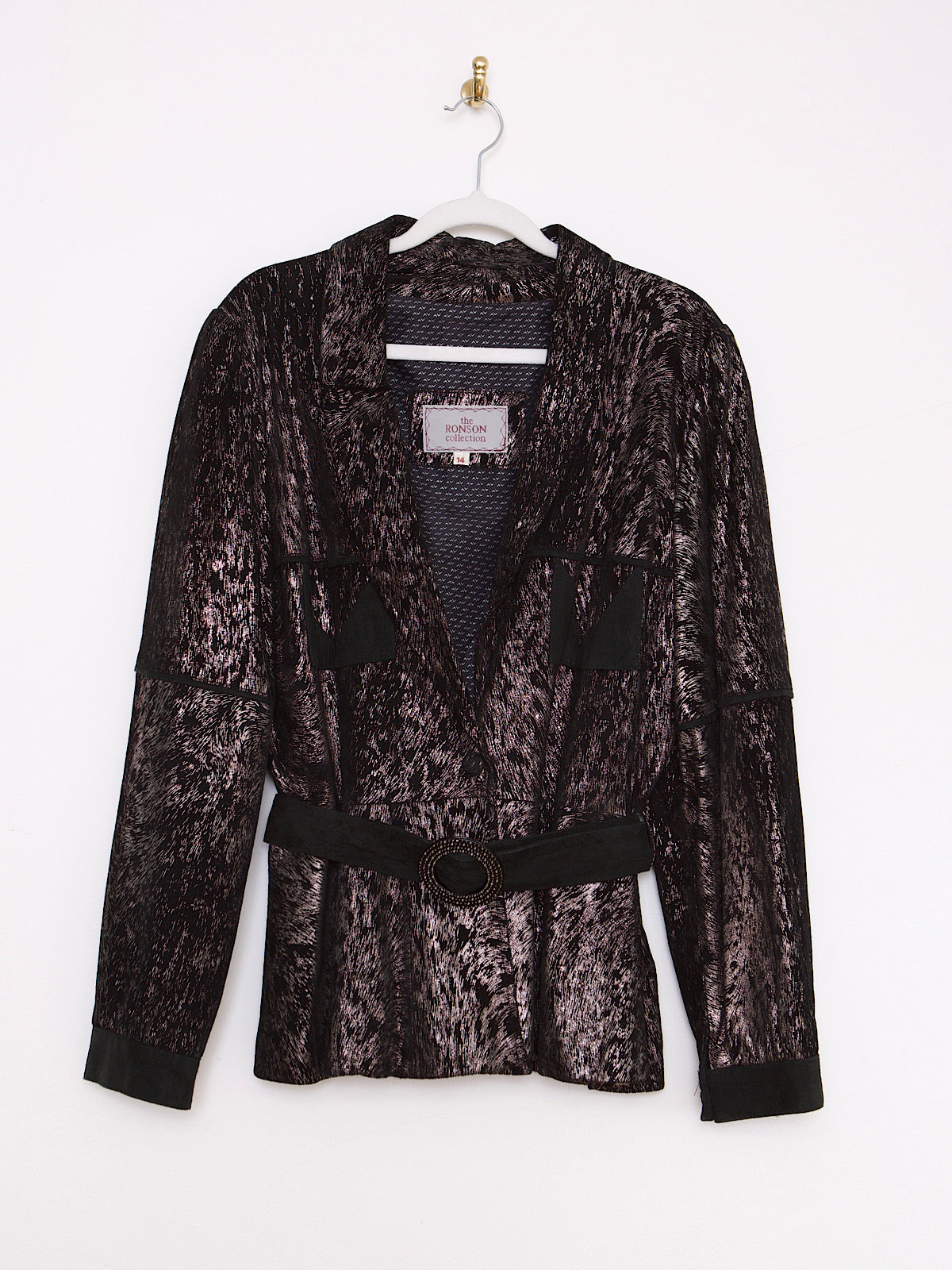 Y2K VINTAGE BLACK & SILVER SUEDE BELTED JACKET