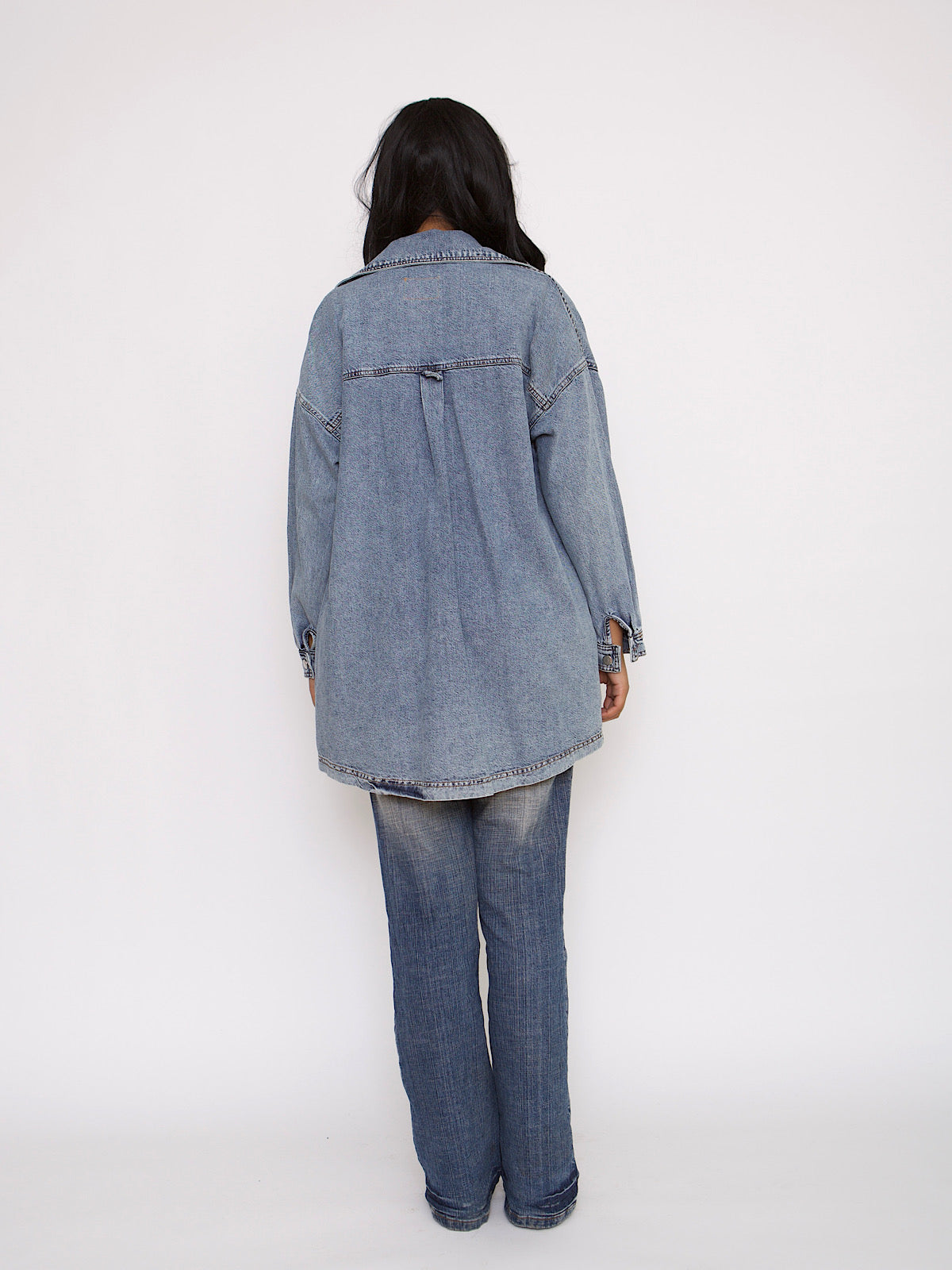 VINTAGE OVERSIZED MAXI DENIM SHIRT WITH CRYSTALS