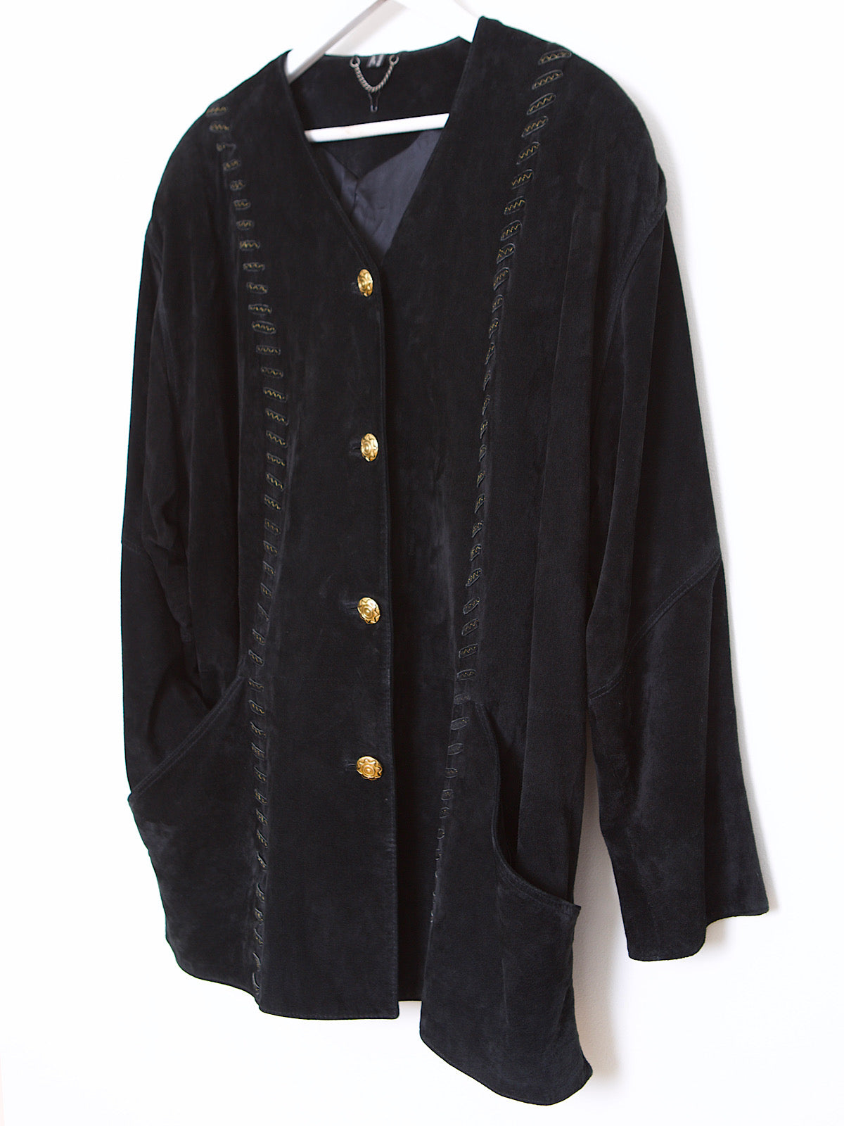 VINTAGE BLACK LEATHER SUEDE COAT GOLD DETAILS