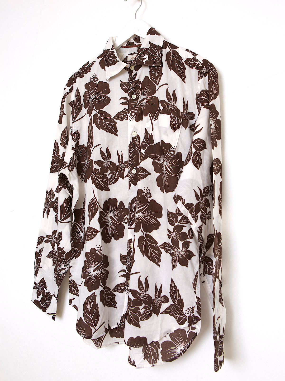 VINTAGE BROWN FLORAL HAWAIIAN SHIRT LONG SLEEVES