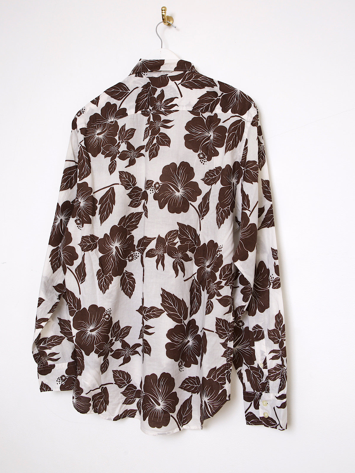 VINTAGE BROWN FLORAL HAWAIIAN SHIRT LONG SLEEVES