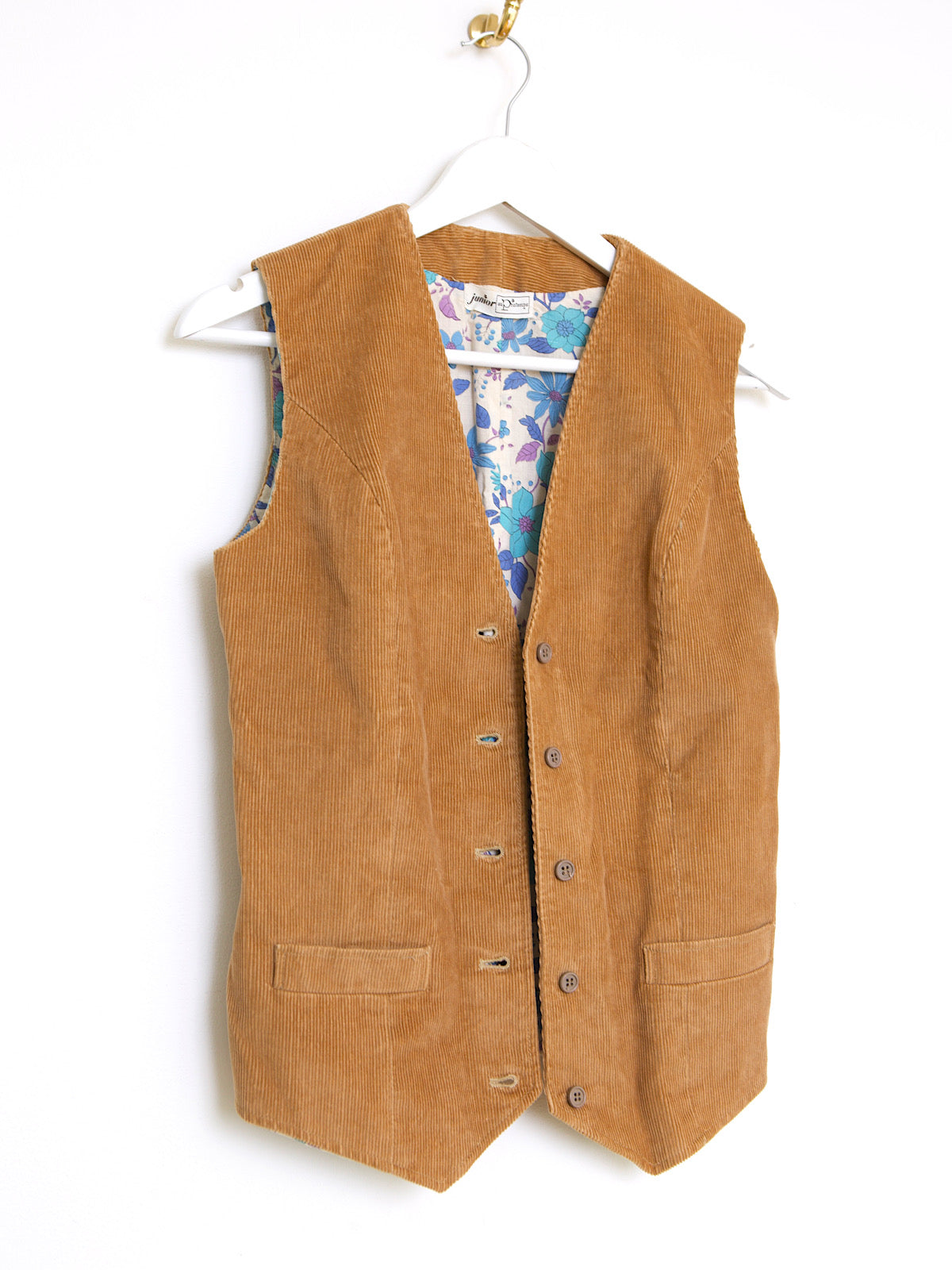 VINTAGE CORDUROY WAISTCOAT BLUE FLORAL LINING