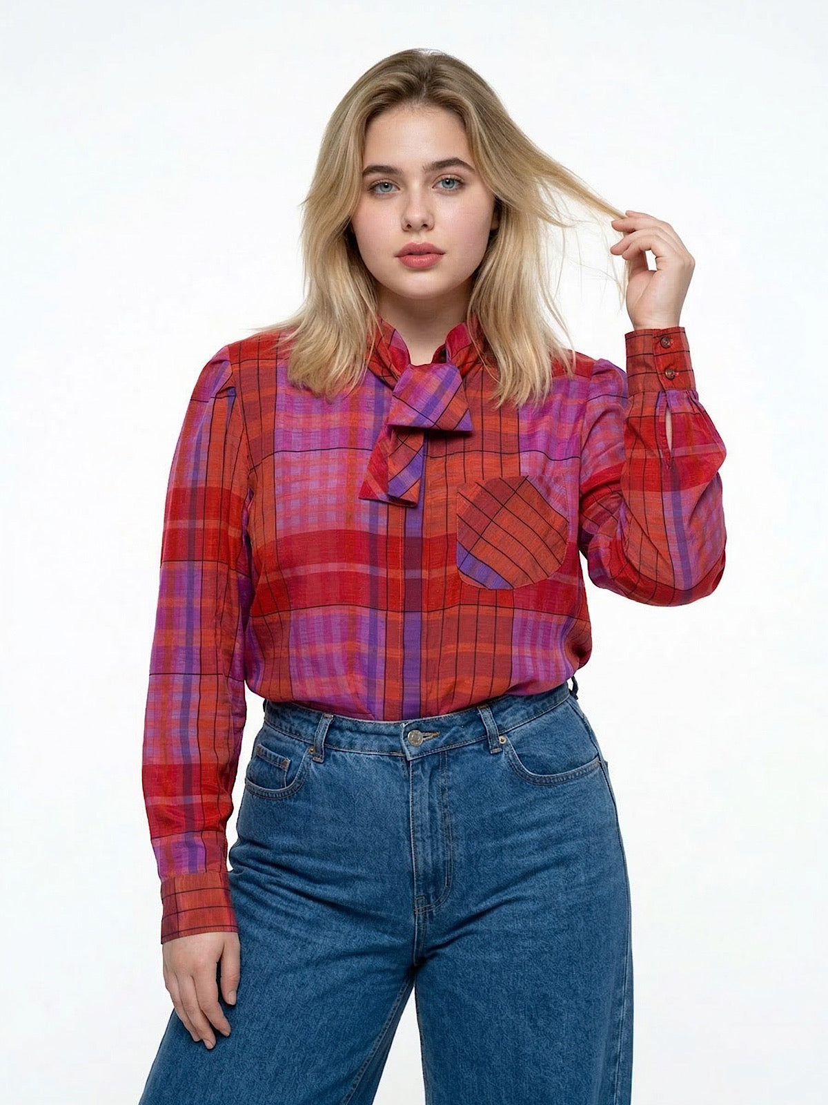 VINTAGE BRIGHT TARTAN SHIRT WITH CRAVATE