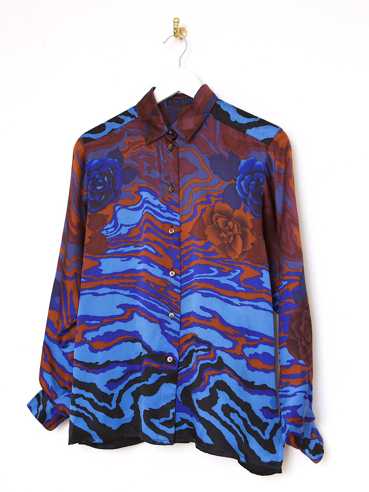 90S PURE SILK ESCADA SHIRT ABSTRACT WAVY PRINT