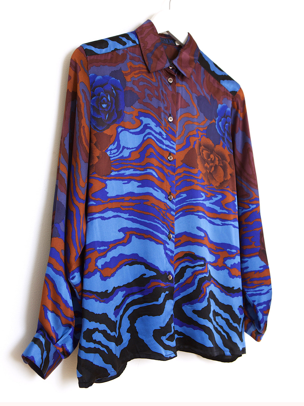 90S PURE SILK ESCADA SHIRT ABSTRACT WAVY PRINT