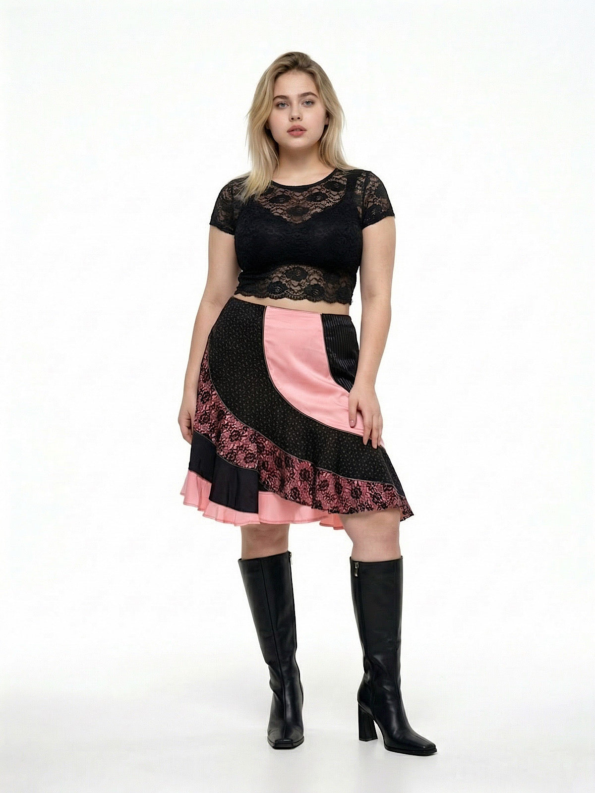 90S SATIN AND LACE ASSYMETRICAL SKIRT